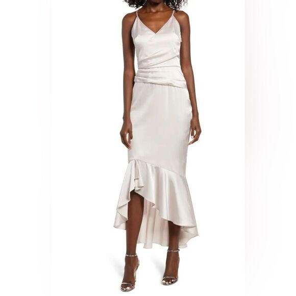 Chi Chi London Dresses & Skirts - Chi Chi London Satin Evening Dress 'Varsha' in Pale Neutral Champagne